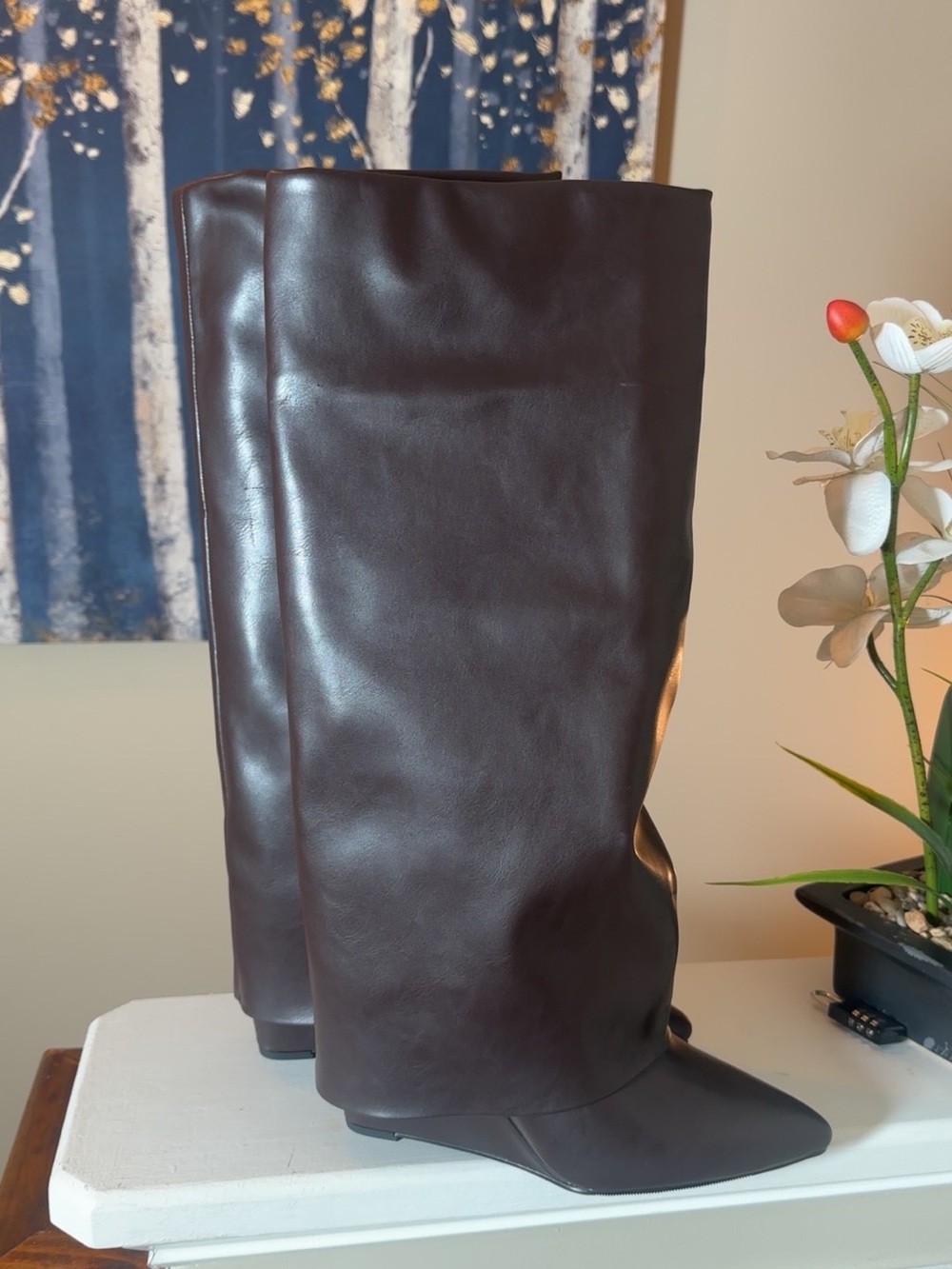 Madden Girl Tall Pointed Toe Brown Leather Heeled Boots